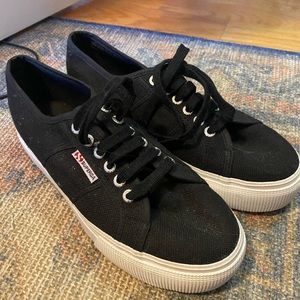 Size 10 (41.5) Superga black canvas platform sneakers